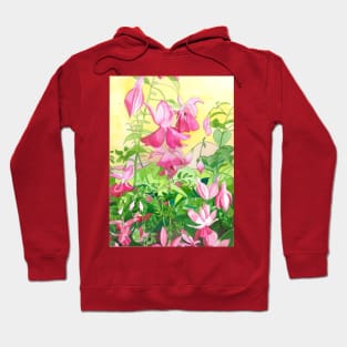 Pink Fuchsia Flowers Original watercolour painting Hoodie